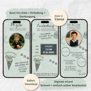 School enrollment invitation set mint grey school cone | Finally a schoolchild card | 1st grade digital school enrollment | Instant download invitation card