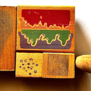 Lot of (5) Vintage Shapes & Patterns Wood Block Rubber Stamps