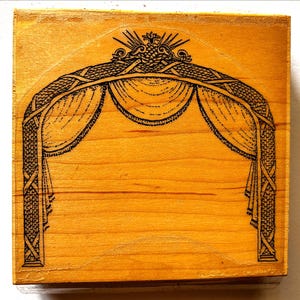 Timbro in gomma con blocco di legno per tende da palcoscenico vintage di grandi dimensioni