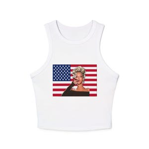 Beyonce Crop Top, Koszulka Beyonce, Towary Beyonce, Bezrękawnik Beyonce, Damski Crop Top z Flagą USA, Letni Festiwal