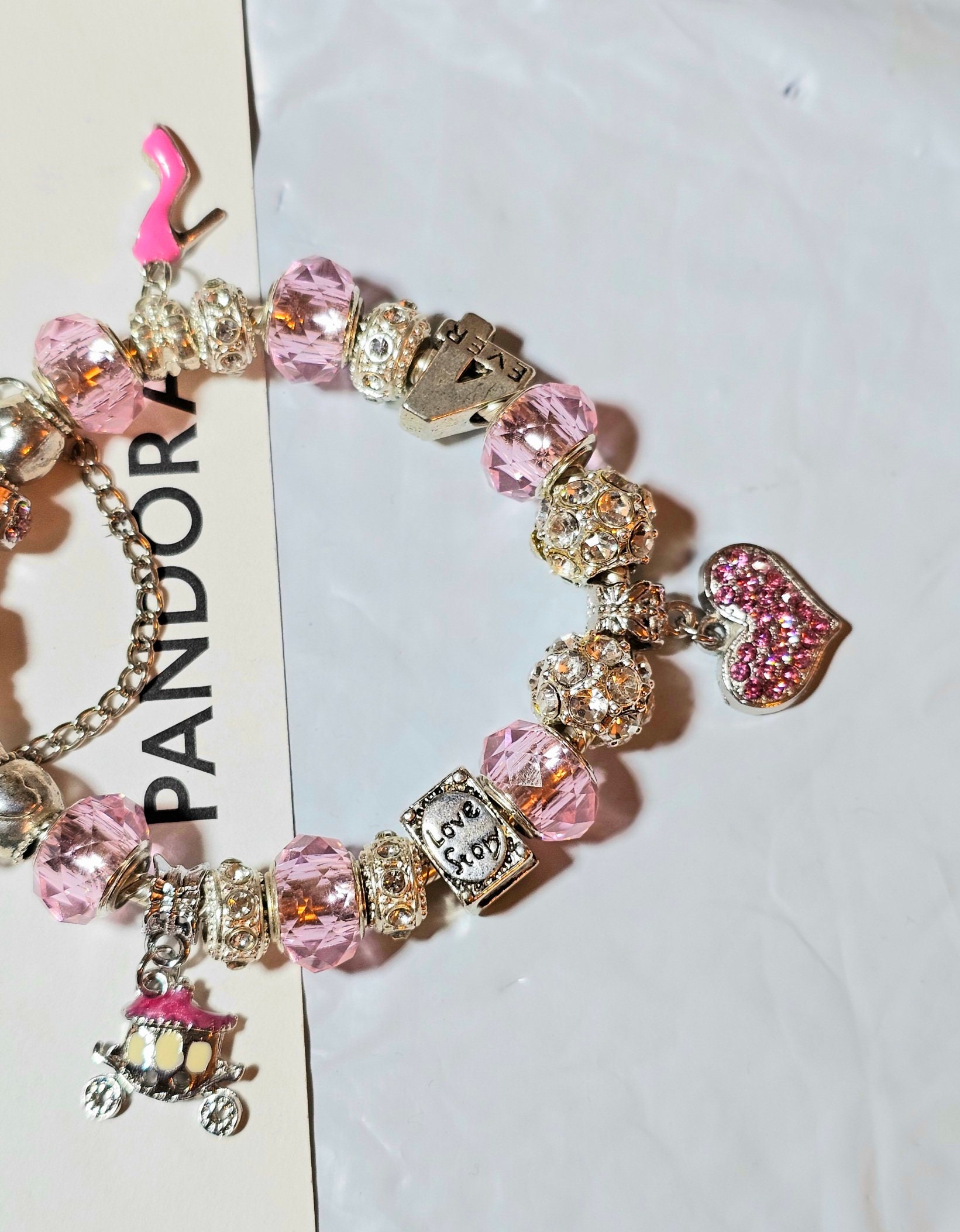 Pandora Like Cute Charm Bracelet. Easter Bunny. Pink, Green/white. Needs a  Home Large Encrusted Charm-rhinestones, Fairy Tale. Gift for Her 