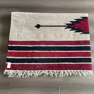 Handwoven Southwestern Rug: Red Black Tribal Diamond Chenille Cotton Blend