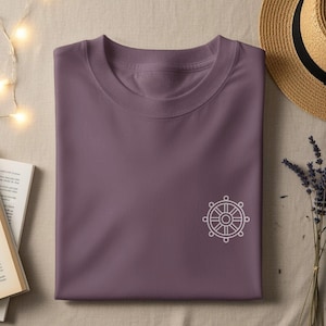 Comfort Colors Dharma Wheel T-Shirt, Buddhism Symbol Graphic Tee, Spiritual Gift Idea, Minimalist Buddhist Tee, Eightfold Path Shirt