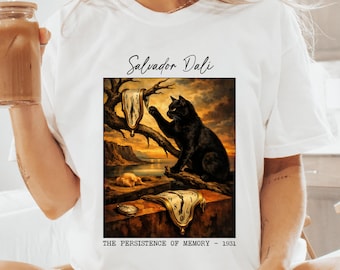 Comfort Colors Salvador Dali T-Shirts, Surreal Black Cat Art Tee, Cat Mom Gift, Unique Cat Lover Gift, Art History, Gift for Art teacher