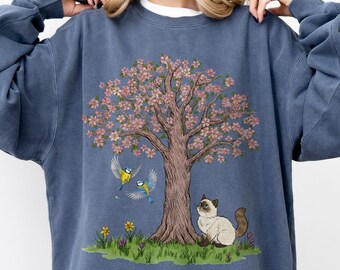 Ragdoll Cat Lover Sweatshirt, Spring Blossom Tree Shirt, Gift for Cat Mom, Comfort Colors Long Sleeve Tee