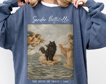 Black Cat Birth of Venus Sweatshirt, Botticelli Parody Art, Funny Feline Graphic Tee, Comfor Colors, Gift for Mom, Gift for Art Teacher
