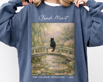 Claude Monet Cat Japanese Footbridge Sweatshirt, Water Lilies Art, Comfor Colors, Impressionism, Gift for Mom, Gift for Art Teacher