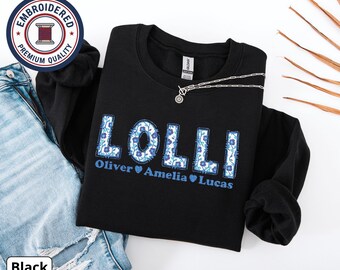 Personalized Lolli Embroidered Sweatshirt, Custom Lolli Embroidery crewneck, New Lolli Outfit, Pregnancy Reveal Clothing, Mother's Day Gifts