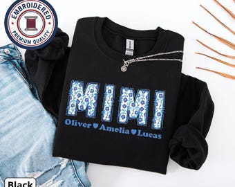 Personalized Mimi Embroidered Sweatshirt, Custom Mimi Embroidery crewneck, New Mimi Outfit, Pregnancy Reveal Clothing, Mother's Day Gifts