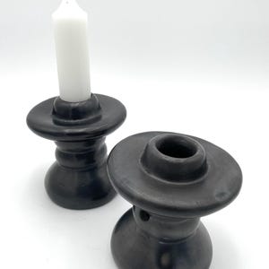 Black Clay Candlestick – Handmade Barro Negro Candle Holder from Oaxaca – Minimalist Mexican Decor