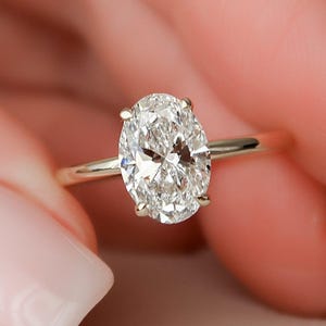 14k Solid Yellow Gold Thin Band Hidden Halo Oval Cut Solitaire Engagement Ring, 2.00 CT Oval Cut Single Stone Wedding Ring, Anniversary Gift