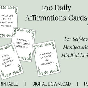 100 cartões de afirmação diária | Cartões para impressão | Afirmações diárias | Amor-próprio | Abundância | Cartões de afirmação positiva | Download instantâneo