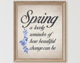 Pretty Spring Printable Sign. Spring A Lovely Reminder of How Beautiful Change Can Be. Vintage Look DIY Decor to Print and Frame.