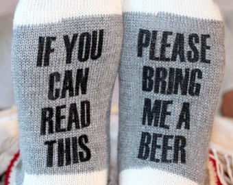 Quality Printed Socks in Wool or Cotton. If You Can Read This Bring Me a Beer. Mother's Father's Day Gift, Stocking Stuffer,  Made in Canada