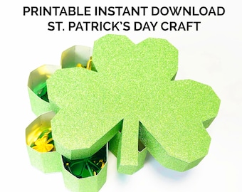 Scatola di dolcetti a forma di trifoglio stampabile: lavoretto fai da te per il giorno di San Patrizio (SVG, PDF)
