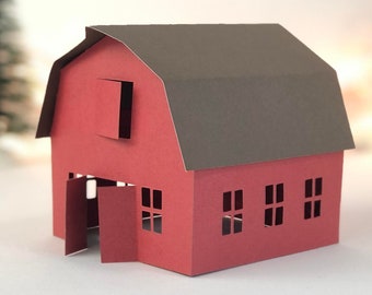 DIY Mini Barn Paper Craft. Printable and SVG Christmas Home Decor. Farmhouse Village, Decorative Ornament, Holiday Decor, Instant Download