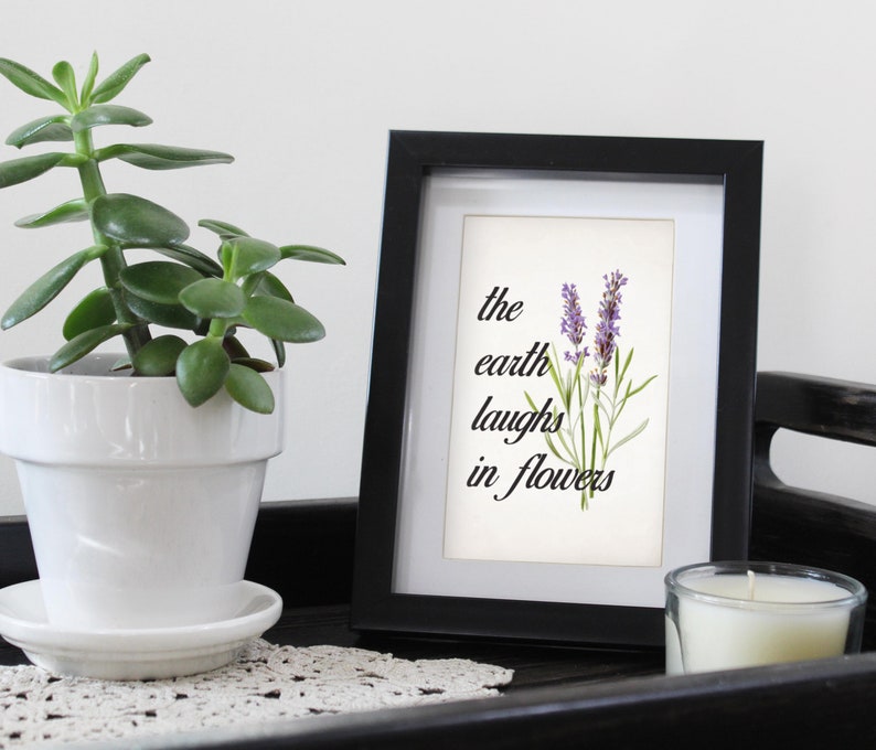 Printable Spring Sign. The Earth Laughs in Flowers With Vintage Lavender. Spring Home Wall Decor. Easy DIY Download JPG, Print and Frame. image 7