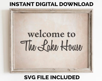 Printable Wall Decor and SVG file . Welcome to the lake house. Summer Decor for Your Home or Cottage. Easy DIY to print or cut