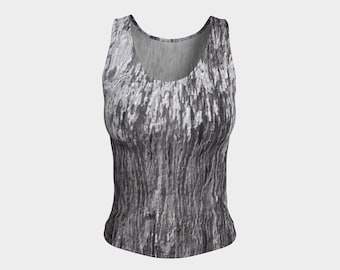 White barn wood tank top. Versatile fitted women's fashion tank top. Perfect yoga or workout top!