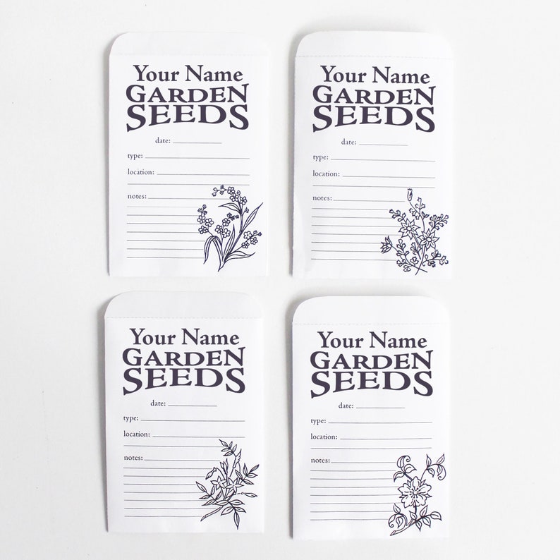 Printable Custom Garden Seed Saver Packages. Easy to Download and Print PDF Seed Packets file. Pretty Florals to Colour. Seed Saving Packets image 8