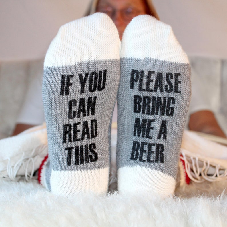 Quality Printed Socks in Wool or Cotton. If You Can Read This Bring Me a Beer. Mother's Father's Day Gift, Stocking Stuffer, Made in Canada image 1