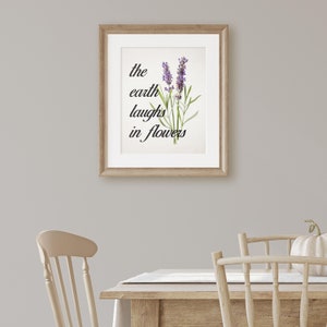 Printable Spring Sign. The Earth Laughs in Flowers With Vintage Lavender. Spring Home Wall Decor. Easy DIY Download JPG, Print and Frame. image 4
