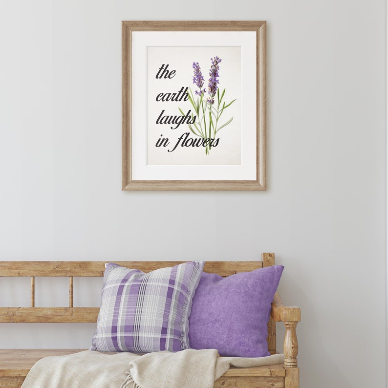 Printable Spring Sign. The Earth Laughs in Flowers With Vintage Lavender. Spring Home Wall Decor. Easy DIY Download JPG, Print and Frame. image 5