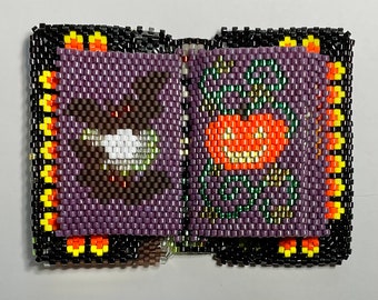 Spooky Town, Instructions for Beaded Book, Peyote Stitch Graphs, Written Instructions, Colorway, Beadwork Sculpture Photos