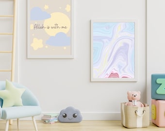 Allah is with me – 3 Printable Wall Art Set for Kids | Islamic Kids Room Decor