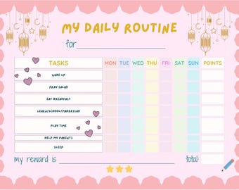 Kids Daily Routine Chart | Islamic Routine Printable | Muslim Kids Schedule | Daily Checklist for Children