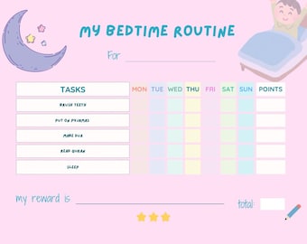Kids Bedtime Routine Chart | Islamic Bedtime Checklist | Muslim Kids Night Routine Printable
