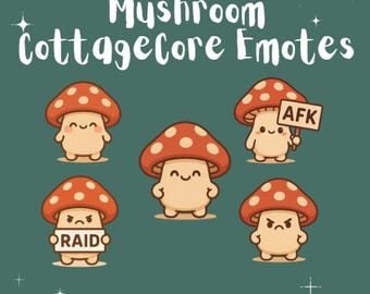 Mushroom Cottagecore Emotes: Kawaii Twitch & Discord Stream Set (Digital Download)