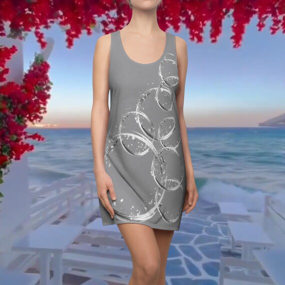 Sleeveless Silver Moon August Women's Dress, Gray Racerback, Minimalist Fashion, Moon Phase, Celestial Clothing, Lunar Eclipse Dress