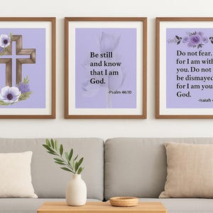 Christian Bible Verse Wall Art Bundle, Purple Floral Scripture Prints, Inspirational Religious Decor, Set of 10 Digital Downloads