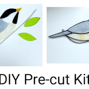 Stained Glass Chickadee Pre-Cut Kit, Stained Glass Chickadee Bird, DIY Stained Glass, Pre-Cut Glass Kit, Chickadee Suncatcher