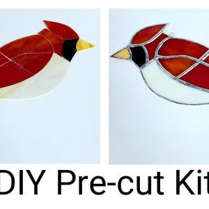 Stained Glass Cardinal Female Pre-Cut Kit, Cardinal Suncatcher Kit, Pre-Cut Stained Glass Kit