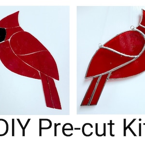 Pre-Cut Stained Glass Cardinal Kit, Stained Glass Kit, Stained Glass Cardinal Bird, DIY Stained Glass Bird Kit, Pre Cut Glass, Cardinal