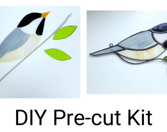 Stained Glass Chickadee Pre-Cut Kit, Stained Glass Chickadee Bird, DIY Stained Glass, Pre-Cut Glass Kit, Chickadee Suncatcher