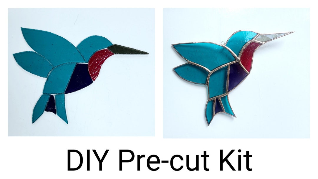 Stained Glass Hummingbird Kit, Precut Stained Glass Kit, Stained Glass