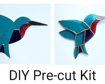 Stained Glass Hummingbird Kit, Pre-Cut Stained Glass Kit, Stained Glass Humming Bird. DIY Stained Glass