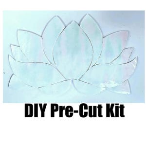 Pre-Cut Stained Glass White Lotus Kit, Stained Glass Kit, Stained Glass Lotus Flower, DIY Stained Glass Kit, Pre Cut Glass, Iridescent Pearl