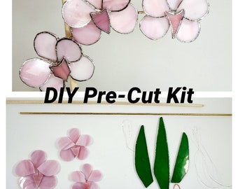 Pre-cut Stained Glass Orchid Kit, Stained Glass Kit, Pre Cut Glass Kit, DIY Kit, Stained Glass Orchid