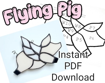 Flying Pig Stained Glass Pattern, Download Pattern, Stained Glass Pattern, When Pigs Fly, Flying Pig