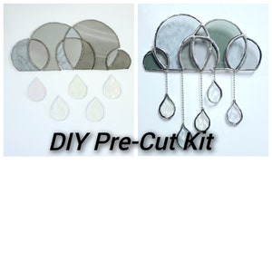 Pre-Cut Stained Glass Rain Cloud Kit, Stained Glass Kit, Stained Glass Cloud, DIY Stained Glass Raincloud Kit, Pre Cut Glass, Rainy Day