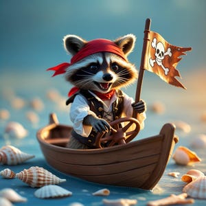 Pirate Raccoon Wall Art | Cute Nautical Animal Print | Printable Pirate Decor for Kids Room | Instant Digital Download