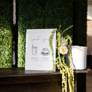 Personalizowany teczka na napoje kawowe dla niej/jego, o wymiarach 24” x 36”, idealna na znak na ślub, dekorację weselną, łatwa do dostosowania do osobistych potrzeb.