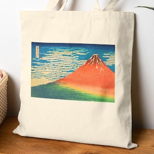 Hokusai Farbvariante “Red Fuji” Tote – Feiner Wind, klarer Morgen Ukiyo-e Kunst – Mt. Fuji Canvastasche – Japanisches Öko-Geschenk für Kunst- und Fuji-Liebhaber