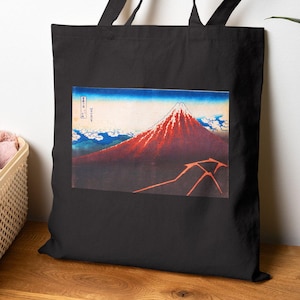Hokusai “Red Fuji” Einkaufstasche – Feiner Wind, klarer Morgen Ukiyo-e Kunst – Mt. Fuji Canvas Eco Tote – Japanische Natur Geschenk für Kunst & Fuji Liebhaber