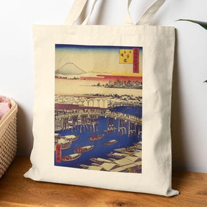 Ukiyo-e Tragetasche, Nihonbashi bei klarem Wetter durch Hiroshige, Mt. Fuji Japanische Kunsttasche, Malerische Baumwollsegeltuch-Einkaufstasche, umweltfreundlich