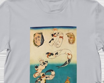 Ukiyo-e Cat Calligraphy T-Shirt: Japanese Art Tee